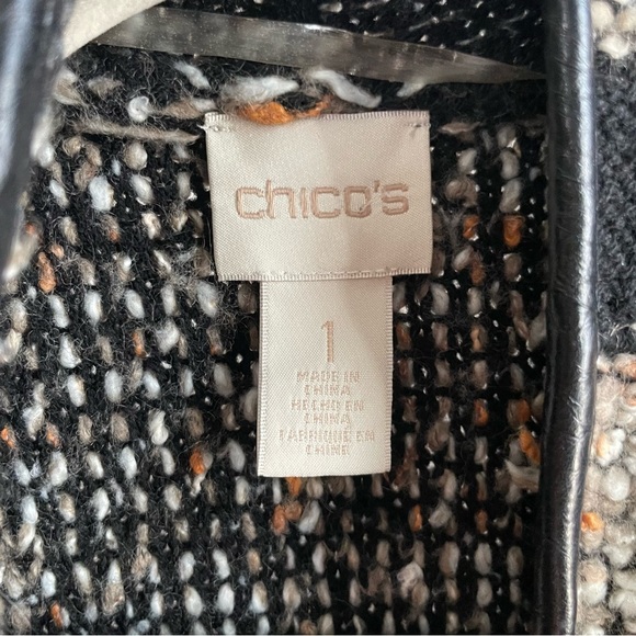 Chicos Women’s Fringe Open Cardigan black brown patterned knit size 1 medium - Picture 7 of 9